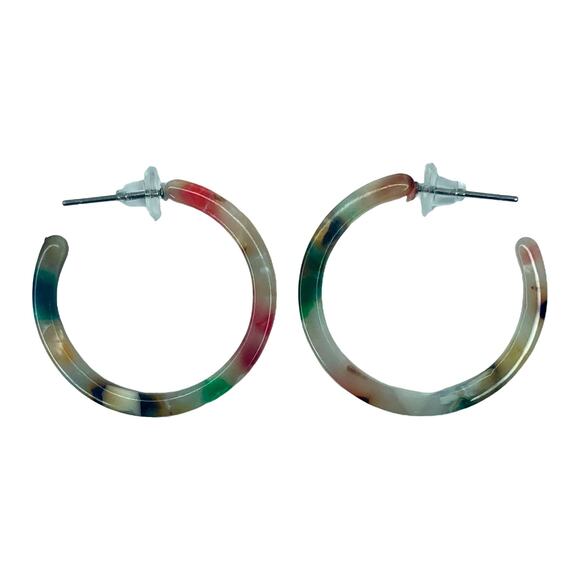 White Multicolor Resin Small Circular Hoop Earrings - Picture 4 of 5
